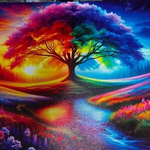 Vibrant Framed  Rainbow Tree of Life Canvas Print